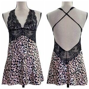 VICTORIAS Secret Leopard Print Satin Lace Lingerie